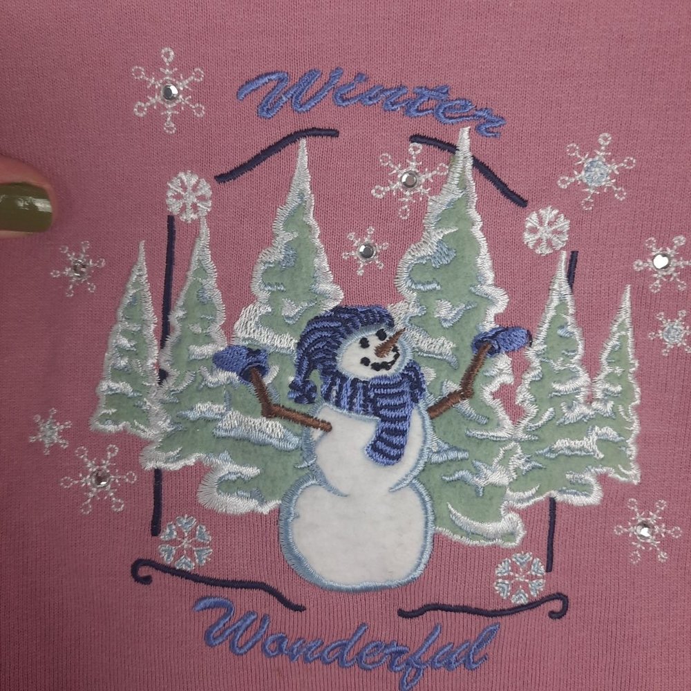 Vintage Hasting & Smith Pink Christmas Embroidered Sweatshirt - Picture 10 of 13